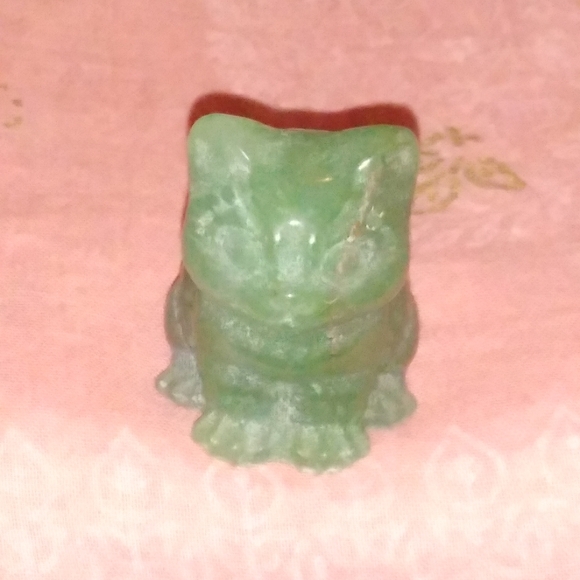 Green Aventurine Cat Lady Gift Carved Stone Figurine Mini Gemstone Kitty Cats - Picture 7 of 13